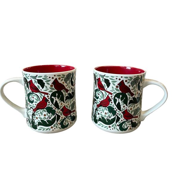 Peppermint & Pine Christmas Red Cardinal Coffee Mug Winter Tea Cup Set of 2 NEW - Picture 7 of 15